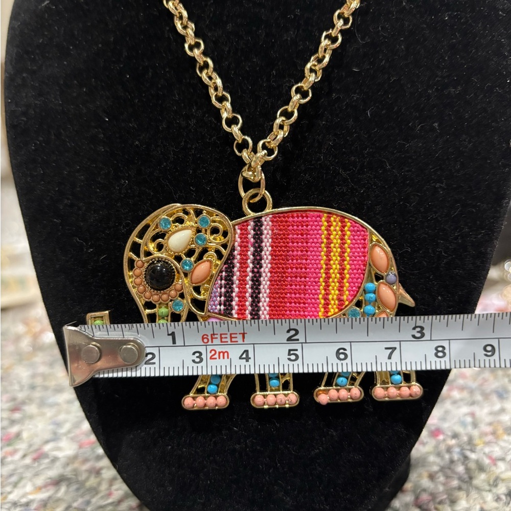 Decree Multicolor Beaded Elephant Pendant Necklace - Gold Chain - Picture 6 of 6